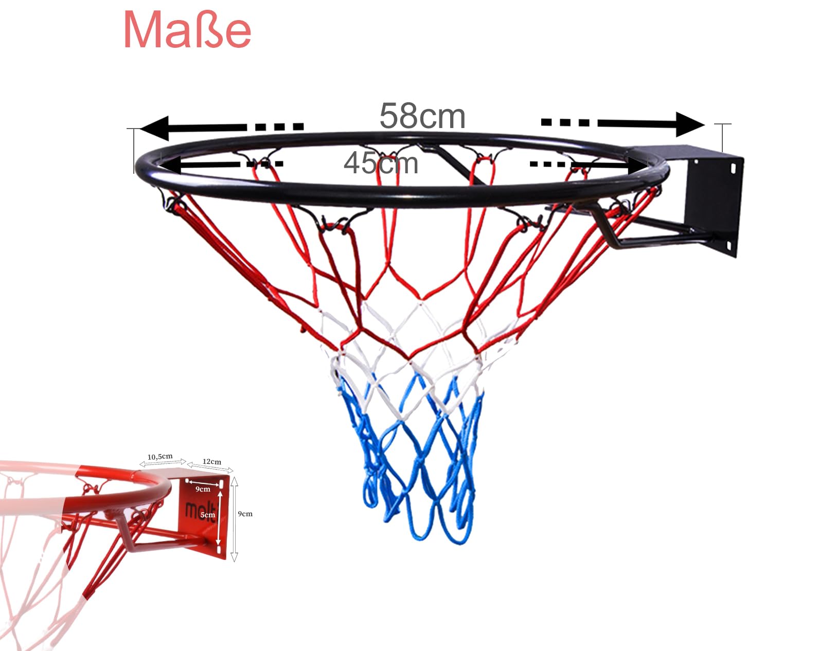 Molti Panier de basket, avec anneau et filet, diamètre : 45 cm