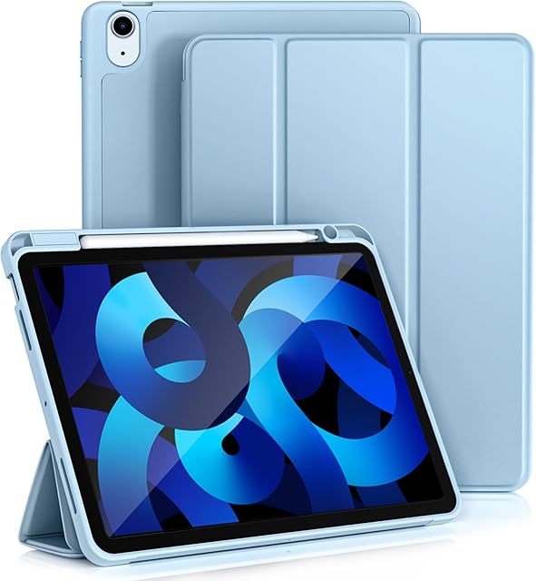 Vobafe Case for iPad Air 5th Generation 2022/ iPad 4th Generation 2020 (10.9 Inch, 5/4), Flexible TPU Back Cover with Pencil Holder, [Support Pencil 2 Charging][Auto Wake/Sleep]-Light Blue