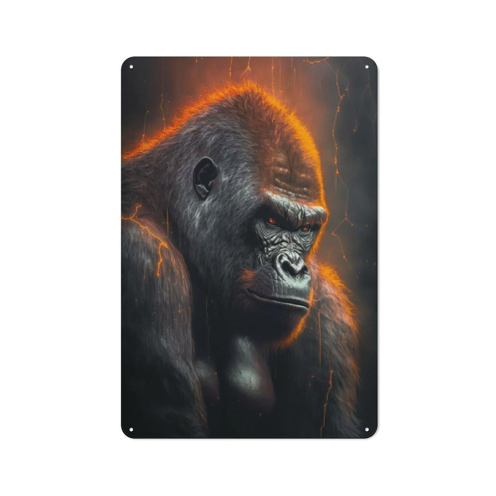 Metal Plaque 30x20cm with Thunder Gorilla for Garage Wall, Retro Decor, for Themed Interiors in Garages And Workshops