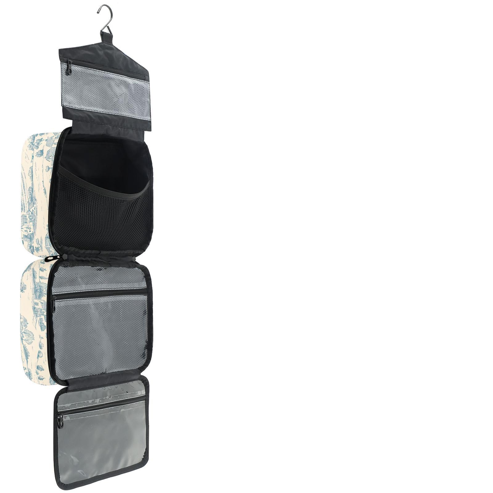 YNNALE Sewing Supply Organizer Bag, Beige Blue French Countryside Portable Sewing Bags with Pockets&Hanger, Sewing Storage Box Case for Sew Supplies/Kit/Tools/Accessories (BAG ONLY)