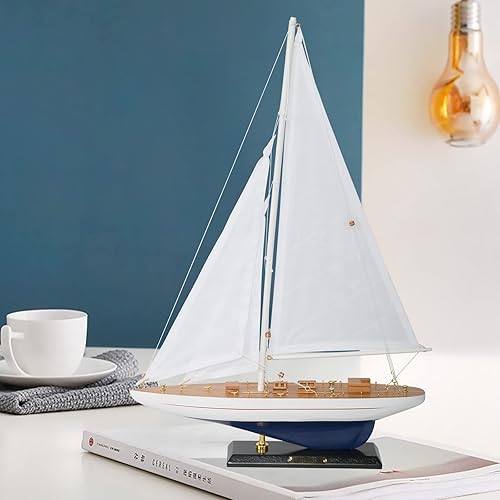 Miniatura 5 de NAUTIMALL Velero de madera, modelo de yate, 19 pulgadas, escala empresarial, réplica de decoración náutica, regalo personalizado corporativo