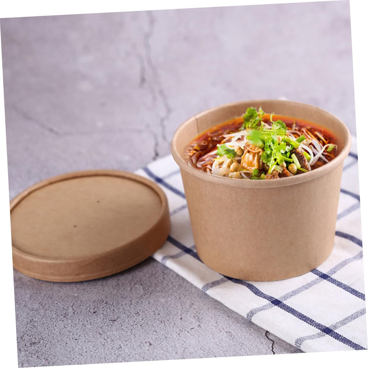 VICASKY 50pcs Kraft Paper Ice Cream Cups with Lids 8oz Thick Disposable Dessert Containers for Takeout Soup Storage and Homemade Ice Cream Packaging