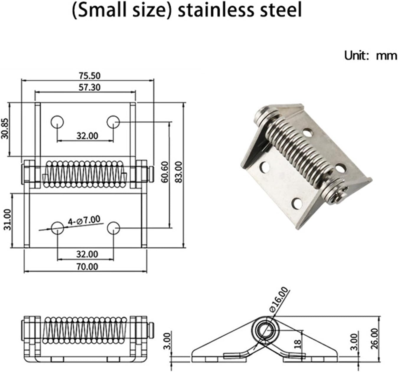 Stainless Steel Or Iron Heavy Duty Thickened Hinge with Automatic Spring Closure Reset for Industrial Electrical Cabinet Doors 1Pcs(Small 304SS)