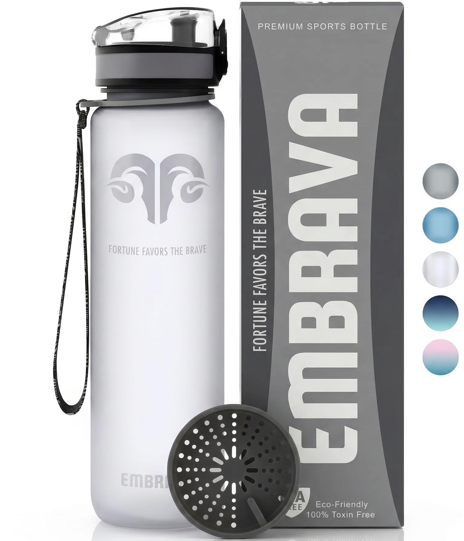 Embrava Sports Water Bottle 32oz - Fast Flow Flip Top Lid - BPA & BPS Free Leakproof Reusable - Lightweight Non-Toxic Tritan Plastic 1 Liter - Gym Hiking Office School Travel