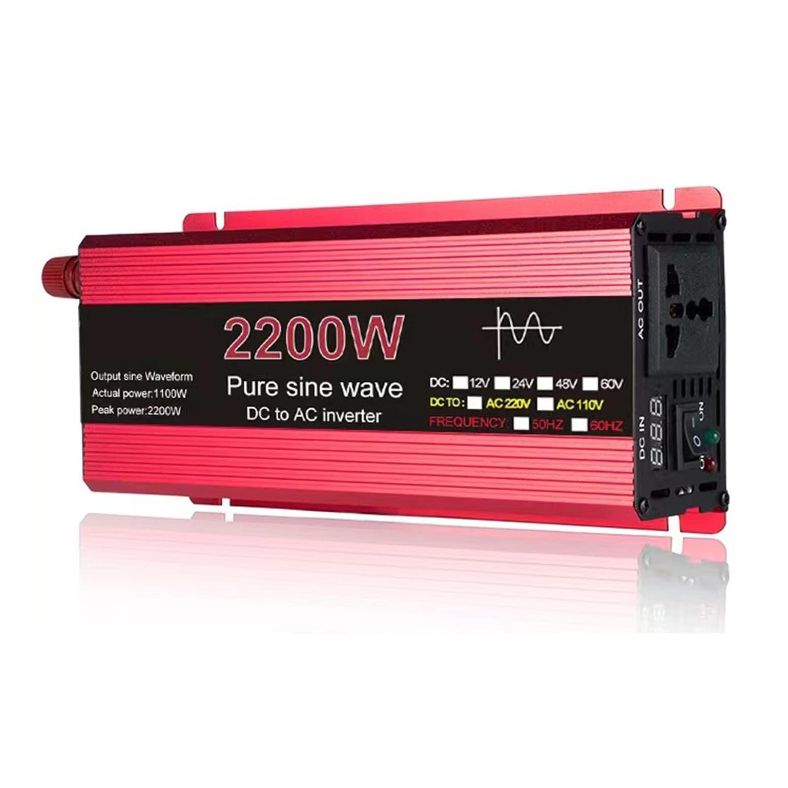 PWANUIGTE 1600W-3000W Pure Sine Wave Power Inverter 12V/24V DC to 220V AC Car Plug Adapter Converter Multi-Protection and LED(2200W)