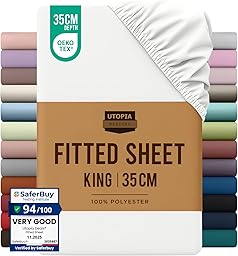 Utopia Bedding Fitted Sheet King, White - Deep Pocket 14 inch (35 cm) - Easy Care - OEKO-TEX Certified - Soft Brushed Microfibre Fabric - Shrinkage and Fade Resistant - Bottom Sheet