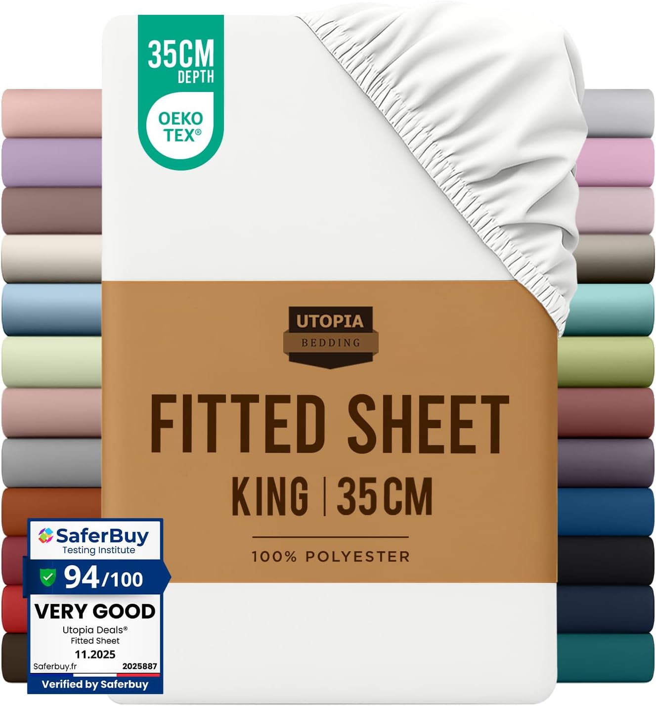Utopia Bedding Fitted Sheet King, White - Deep Pocket 14 inch (35 cm) - Easy Care - OEKO-TEX Certified - Soft Brushed Microfibre Fabric - Shrinkage and Fade Resistant - Bottom Sheet
