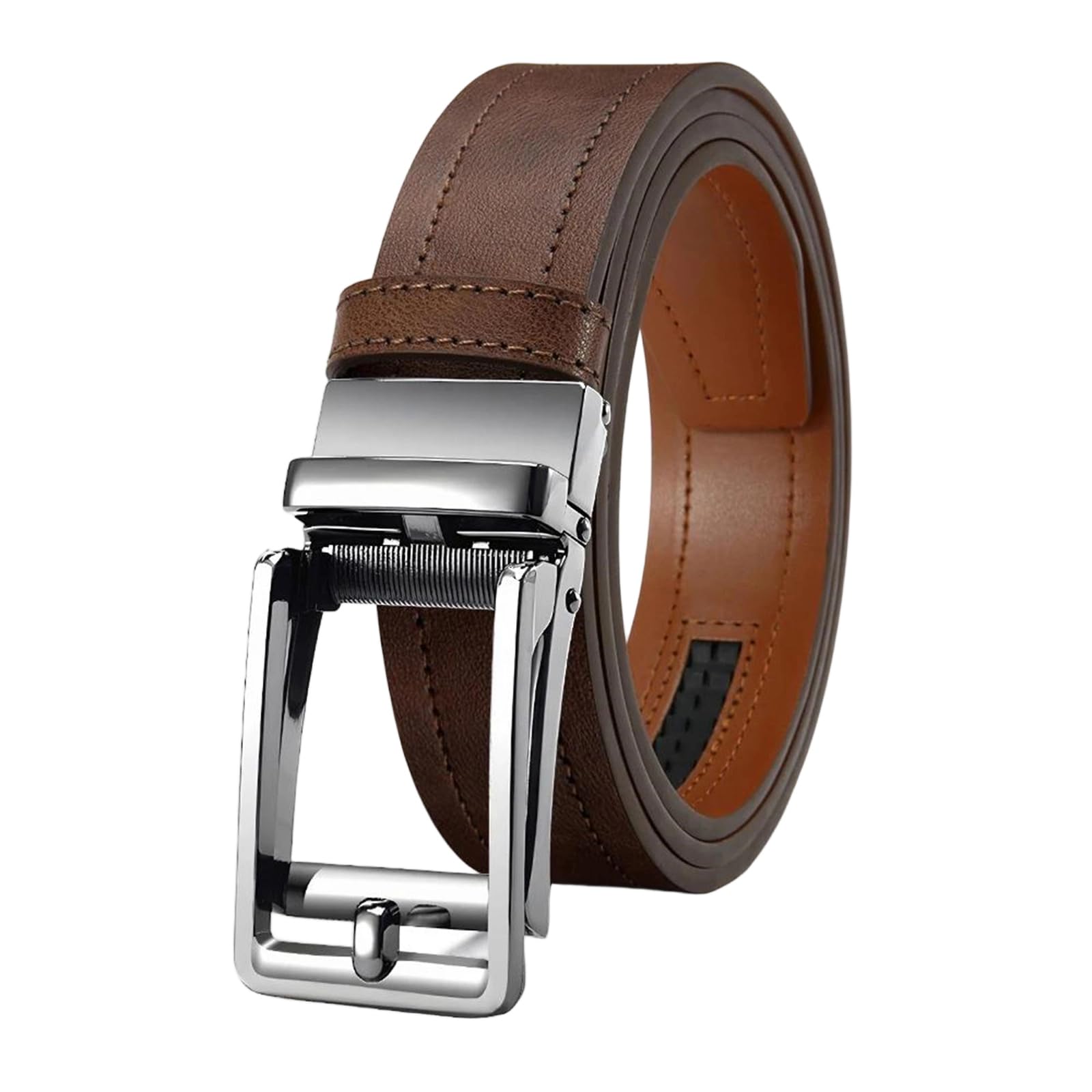 Yeuyyben Cinturón de cuero genuino para hombre, hebilla automática, ajustable, cinturón de trinquete casual de negocios