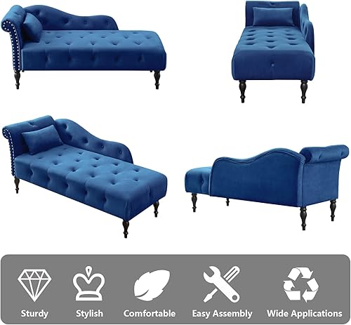 Miniatura 64 de Setawix Tumbona de terciopelo para interiores con almacenamiento para sala de estar, dormitorio, oficina, extremo de brazo enrollado de la cama,