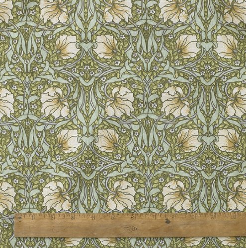 Laura's Beau William Morris Collection Green 1 Metre Of Licensed William Morris Pimpernel 100% Heavy Weight Cotton Floral Fabric