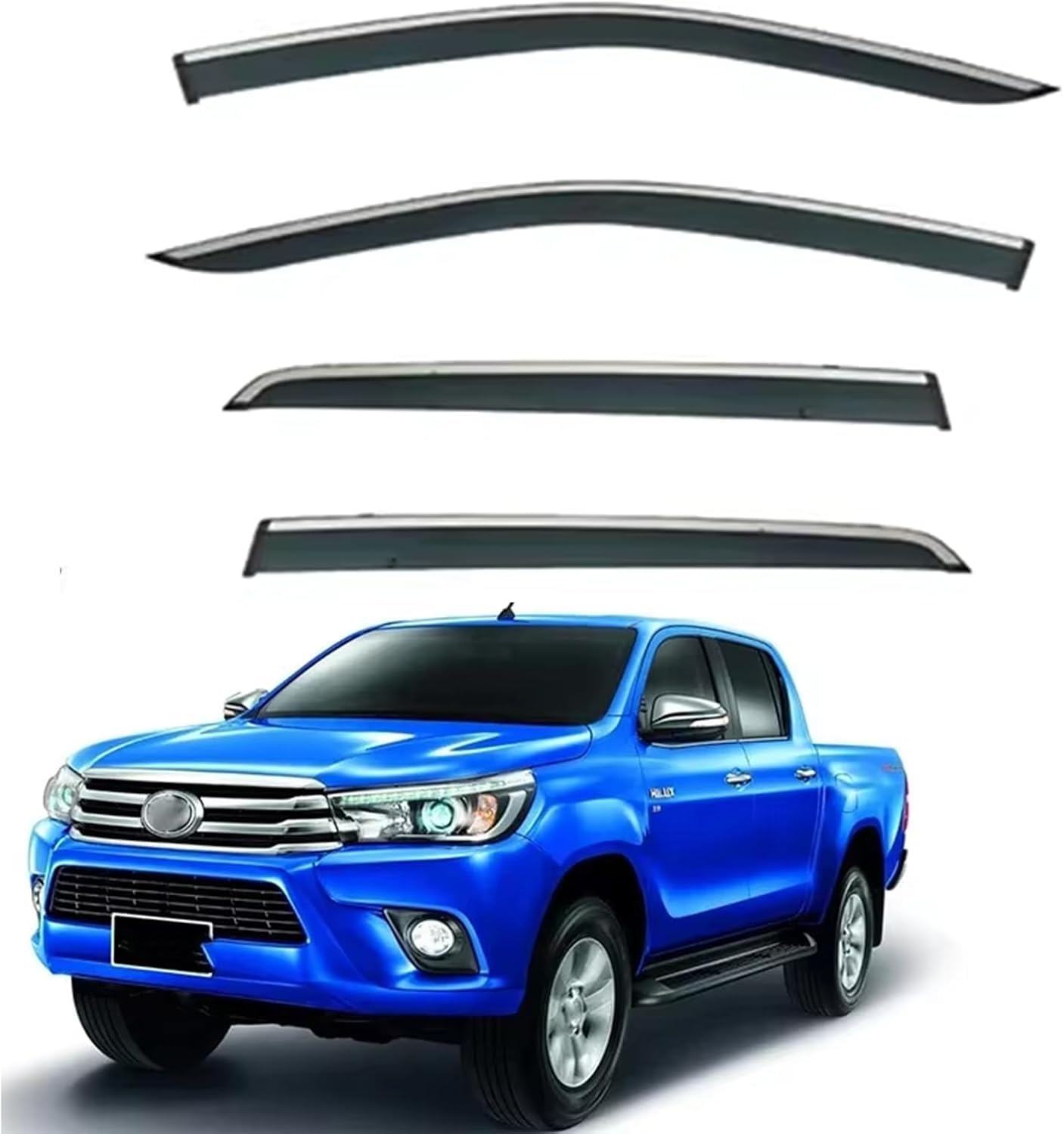 Liufangfc Normal Wind Deflectors For Toyota Hilux Revo 2015-2018 – 4Pc Tape-On Smoked Visors, Weatherproof, Anti-Salt/Snow, Low-Noise