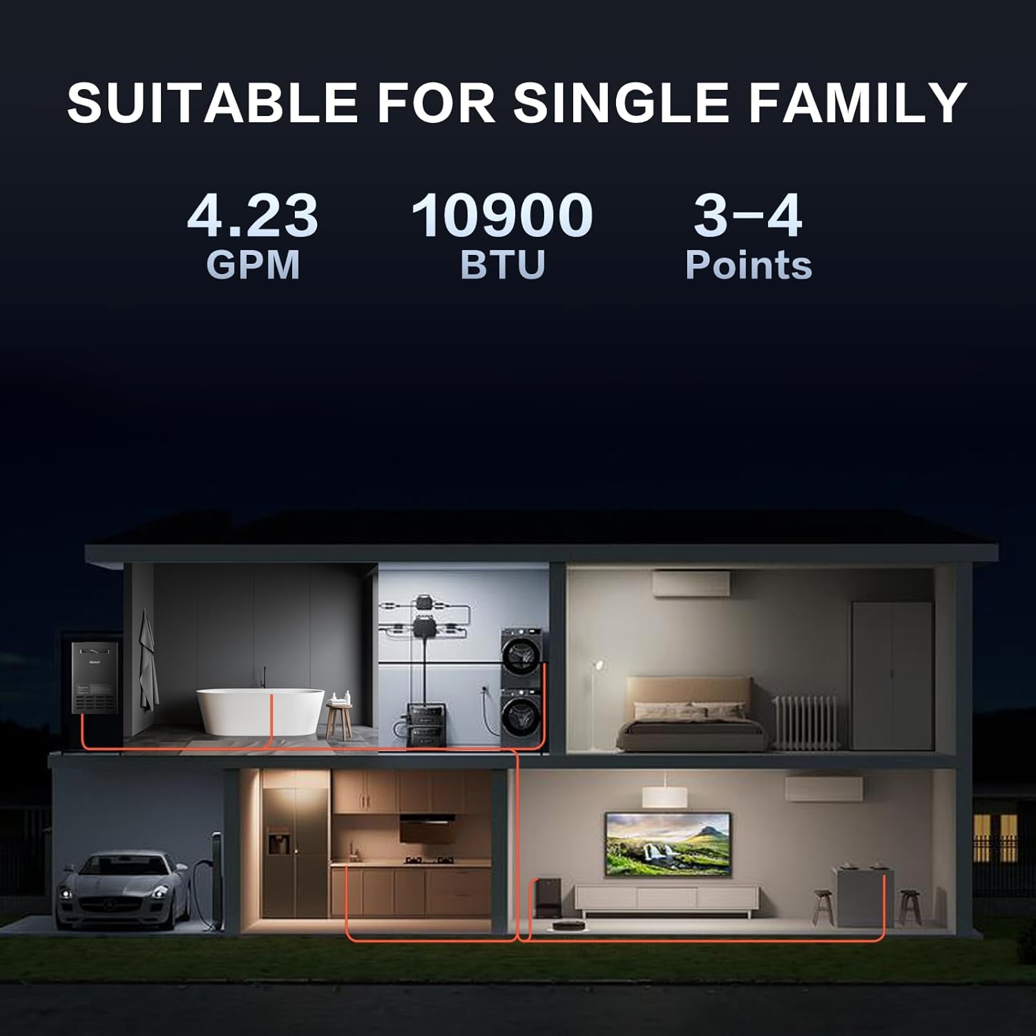 Outdoor Tankless Water Heater, 109,000 BTU/4.23 GPM Propane Instant Hot Water Heater with CSA Certified＆Smart Temperature Control, Propane Gas, Security Protections for Whole House-Silver Gray