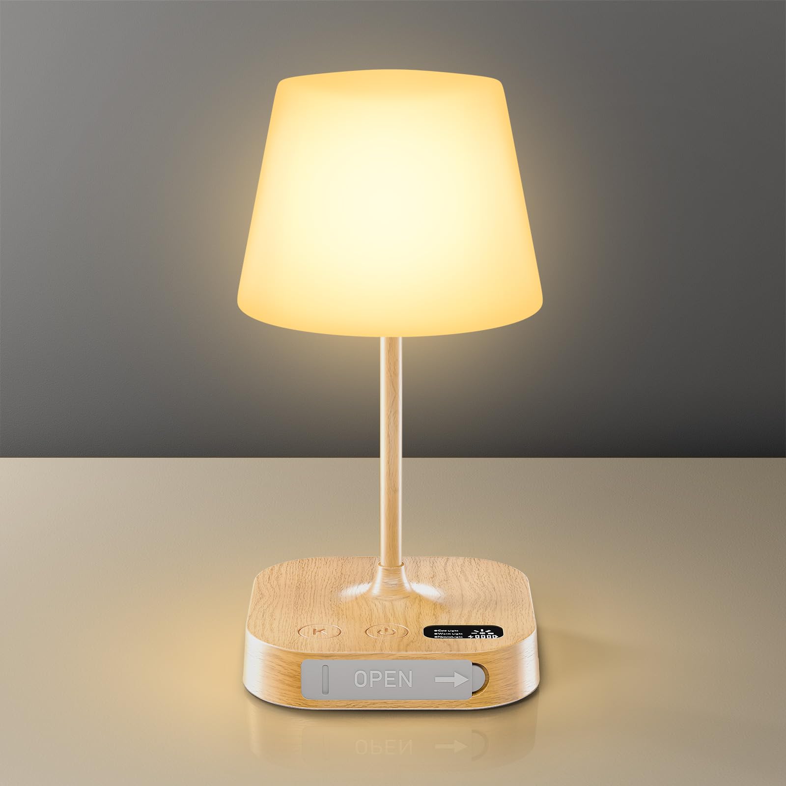 Anordsem Rechargeable Table Lamps for Livingroom: Cordless LED Desk Light with USB A+C Charging Port - 3 Color Dimmable Lighting for Bedside Reading – Room Decor Gifts for Women (Wood)