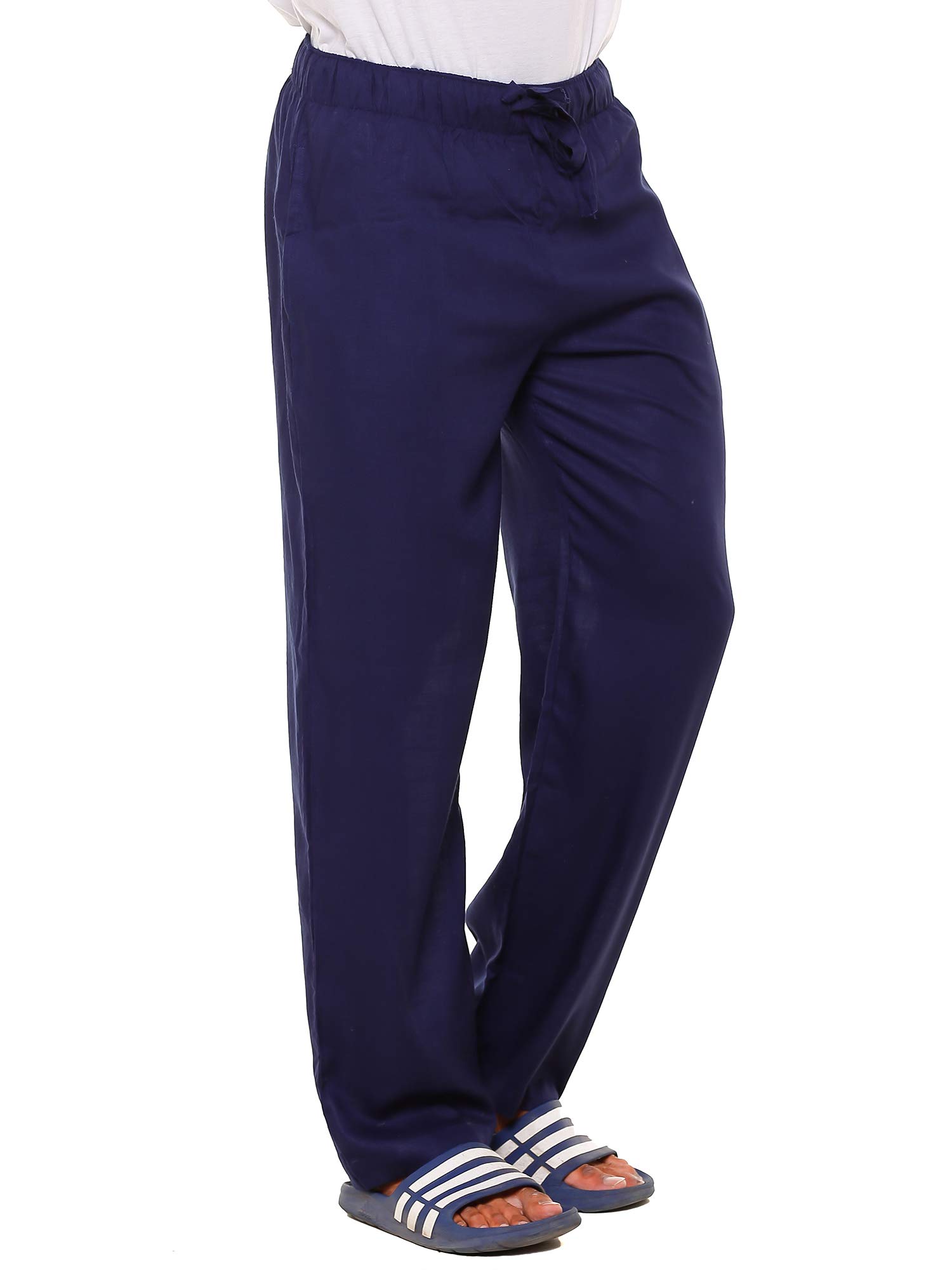 champa Men's Cotton Linen Comfort Night Western Global Desi Wear Solid Pyjama Pants Blue-picture-42