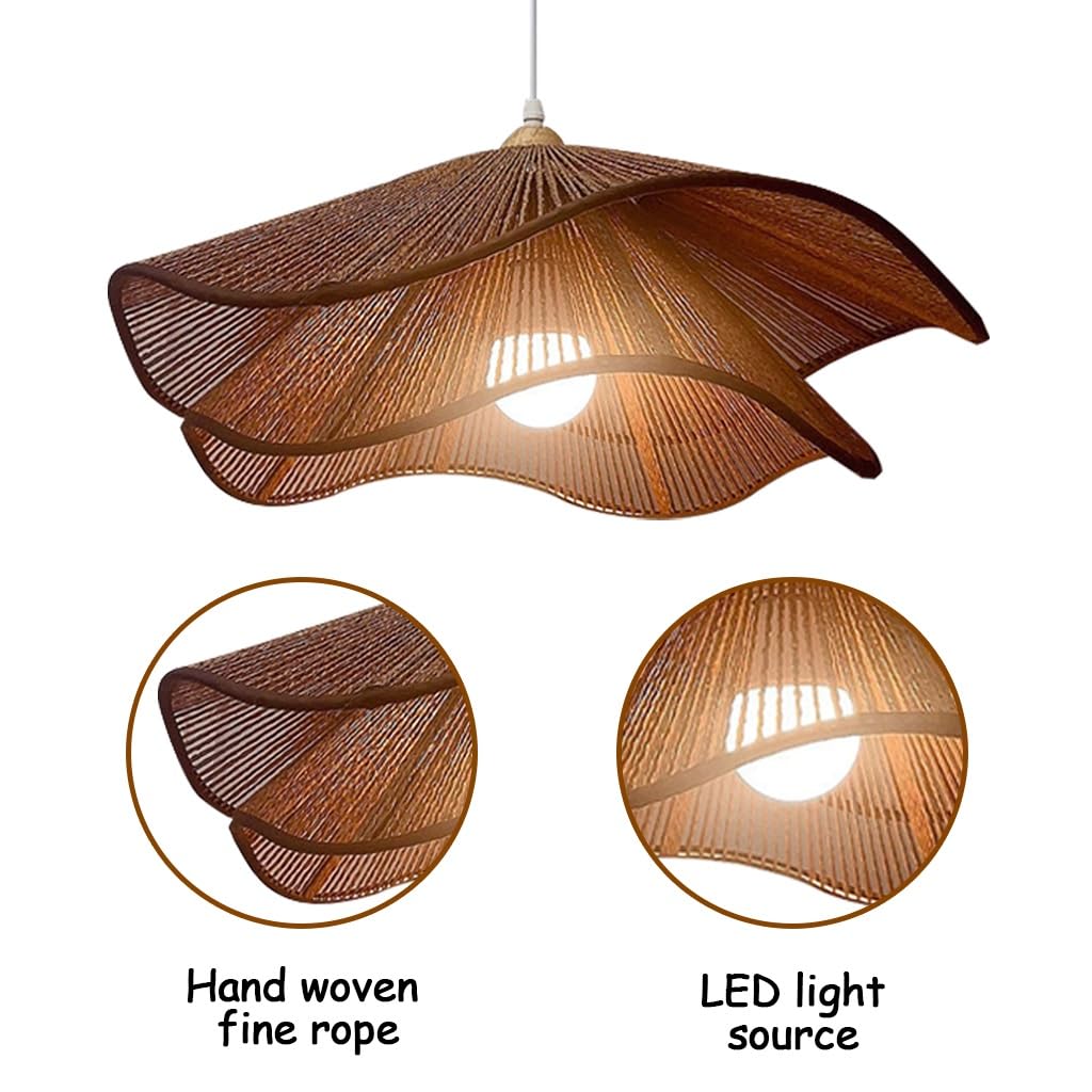 Lampadario In Vimini Con LED Lampada A Sospensione Intrecciata A Mano Lampadario In Stile Retrò A Forma Di Petalo Stile Bohemien Per Sala Da Pranzo Isola Della Cucina Soggiorno(Marrone,40CM)