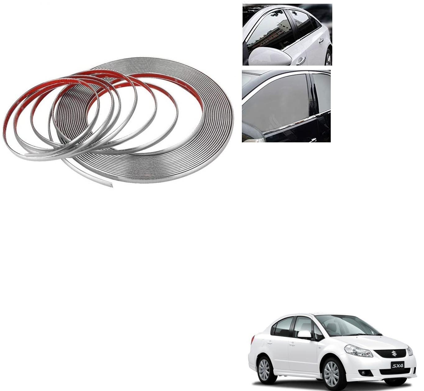 Auto Addict Car Side Window Door Beading Roll 14MM Silver Chrome Strip 20 Metres for Maruti Suzuki SX4