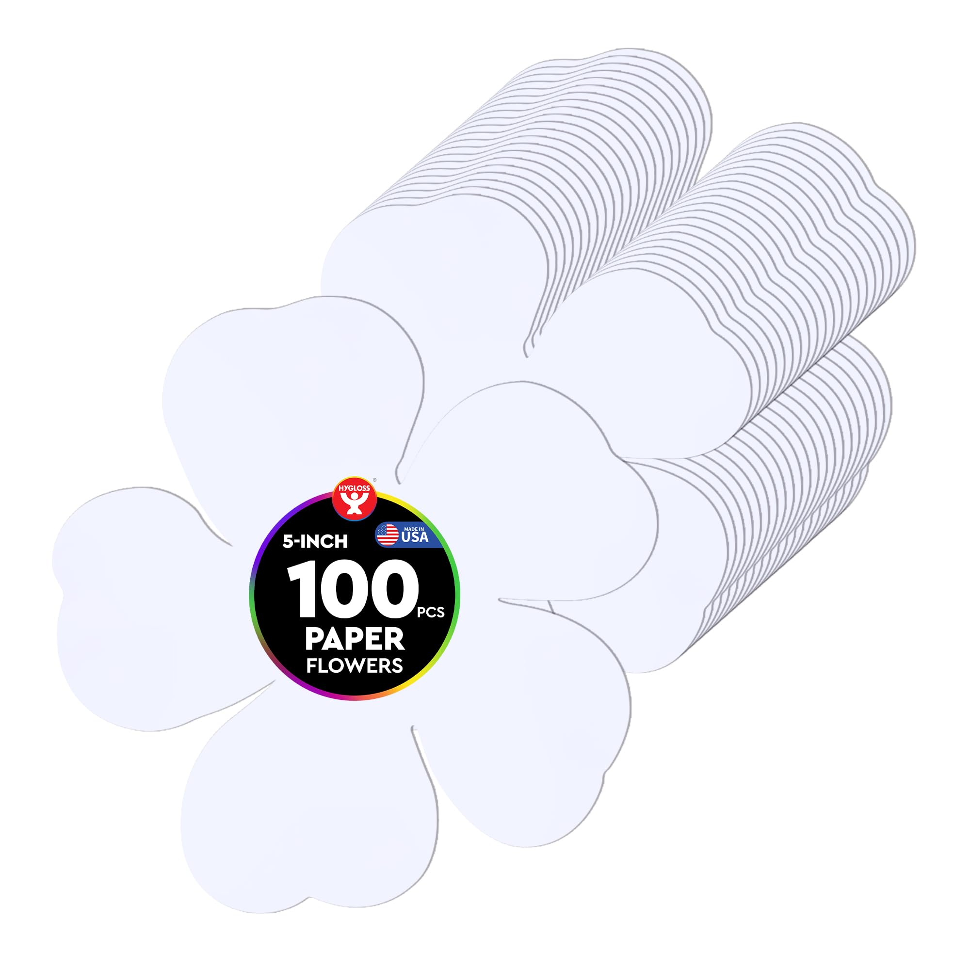 Hygloss Flower Shape Paper Cut-Outs for Arts &amp; Crafts-Many Creative Uses-Classroom Activities-5 Inches-White 100 Pcs