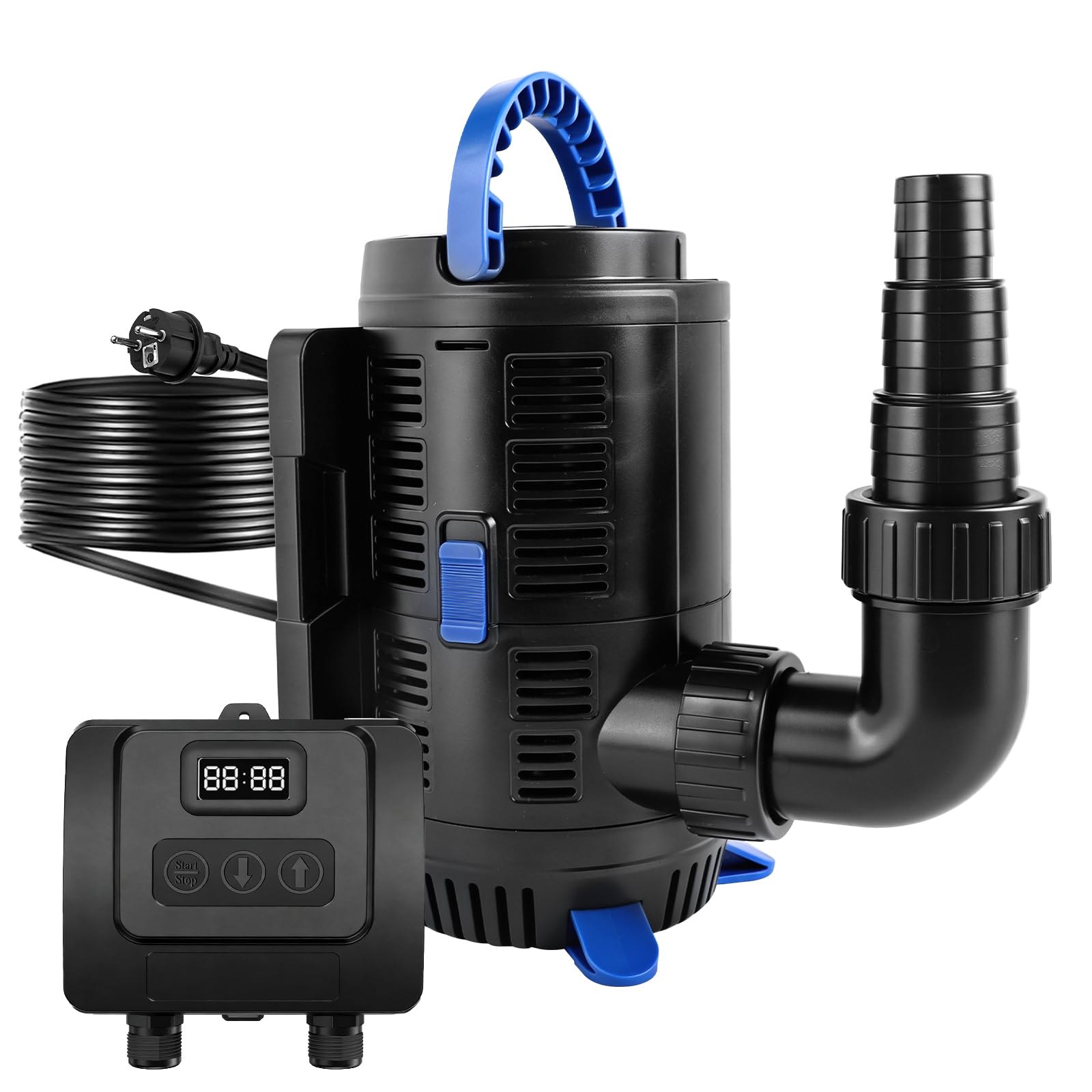 EXLECO Pompa per laghetto regolabile per esterni, 15000 l/h, 37 W-180 W, regolabile con regolatore multifunzionale, pompa per filtri, laghetti da giardino, pompa per laghetti da giardino, fontana