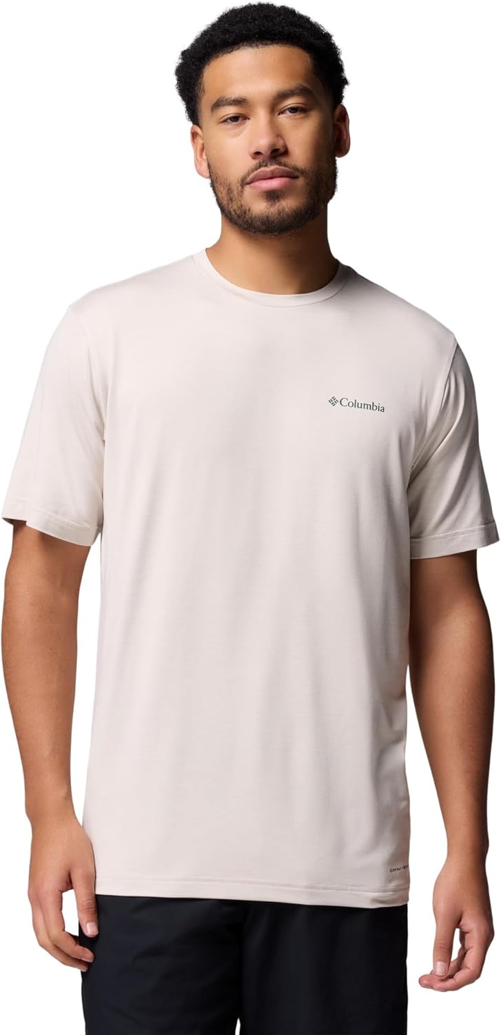 Columbia Mens Kwick Hike Back Graphic Short Sleeve Tee, Dark Stone Heather/Linescape, X-Large