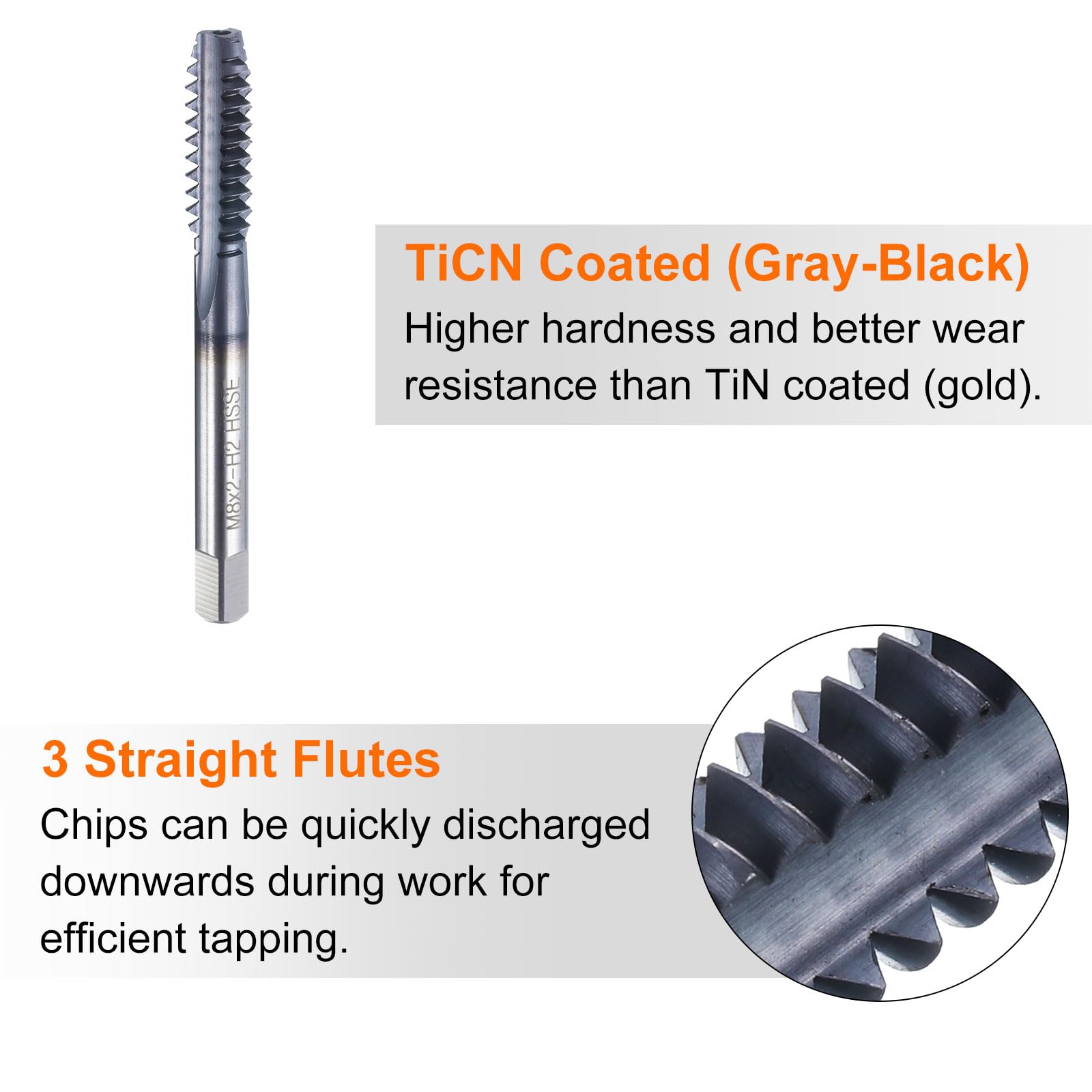 HARFINGTON M8x0.75 Cobalt HSS TiCN Coated Plug Hand Tap - Metric Threading Tap For Stainless Steel & Tough Materials