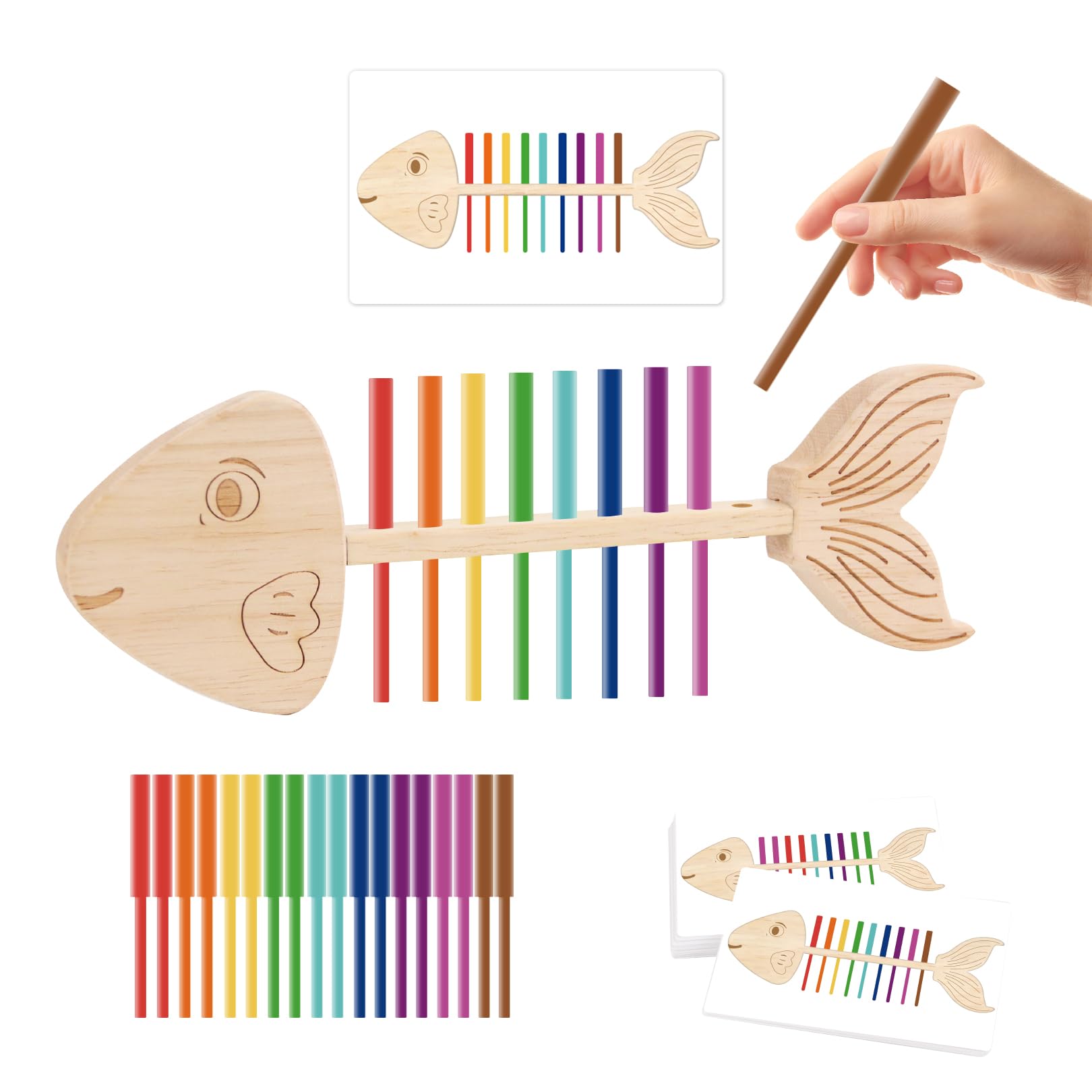 Ranqibo Montessori Fishbone Matching Toy - Color Sorting and Sensory Matching Game Fine Motor for 3+Years Kids Toys
