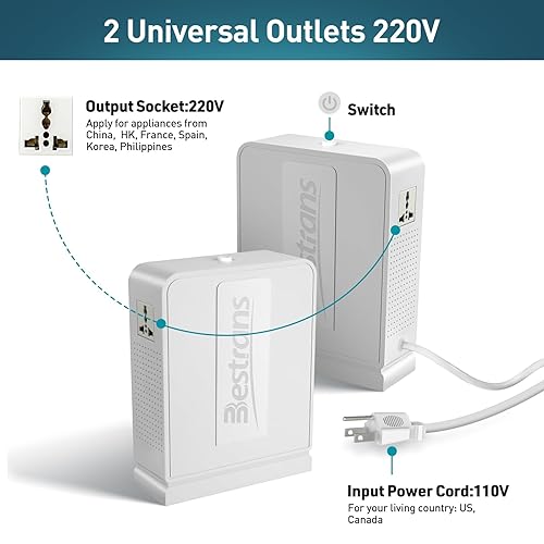 Miniatura 3 de Transformador elevador de 2000 W, convertidor de 110 V a 220 V, convertidor de voltaje resistente de 110 V-120 V a 220 V-240 V con dos tomas,