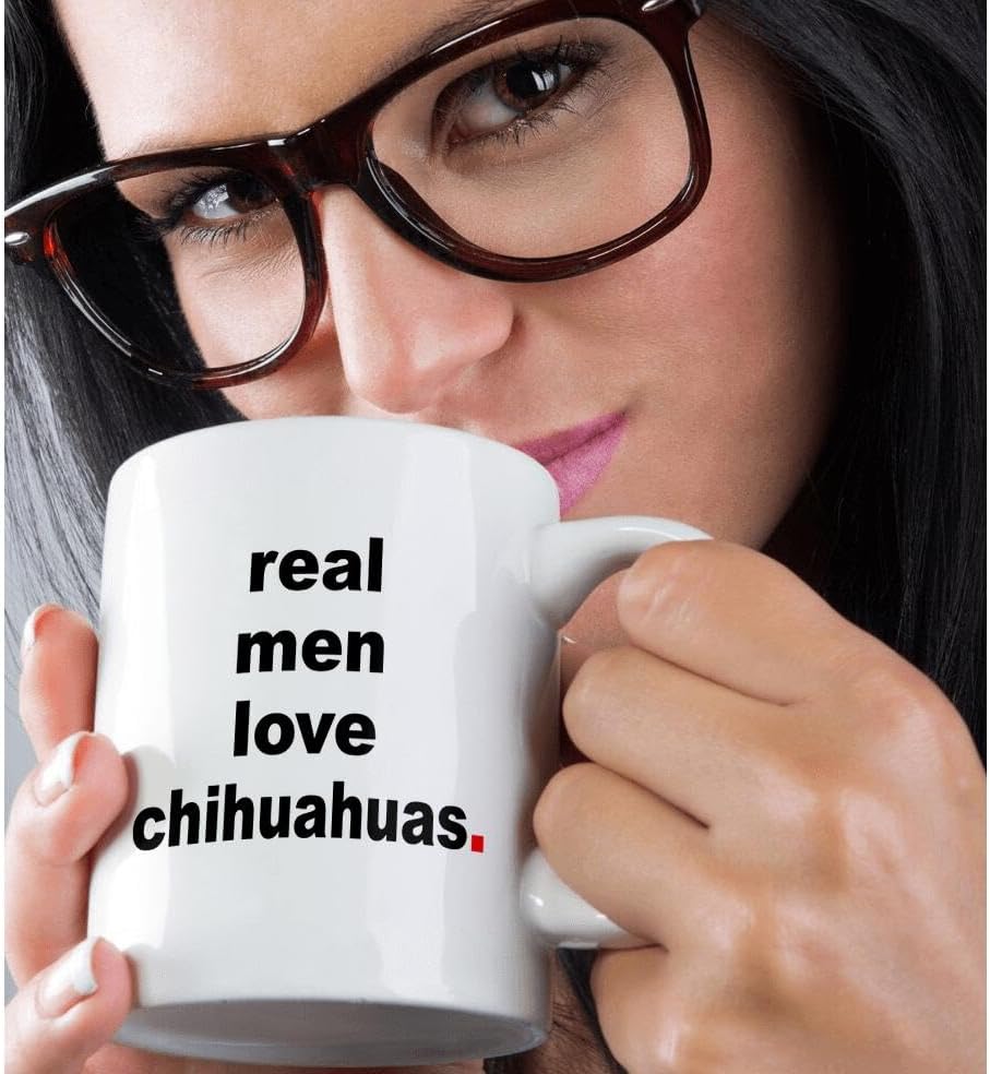 Miniatura 2 de 3dRose Real Men Love Chihuahuas - Taza de cerámica, 15 onzas, color blanco