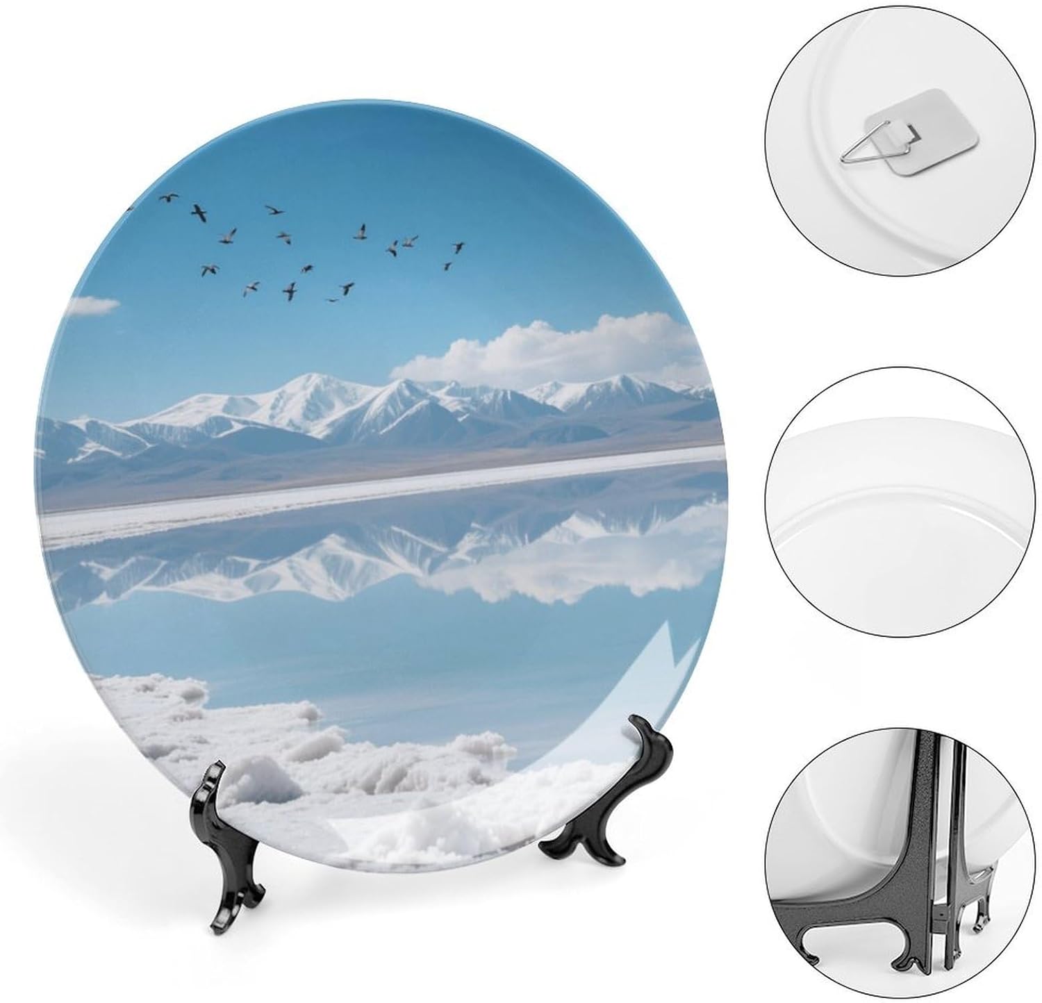 Bone China Decorative Plates Highland Salt Lakes Ceramic Decorative Plate Wall Decor with Display Stand Ceramic Ornaments for Wall Hanging Decoration