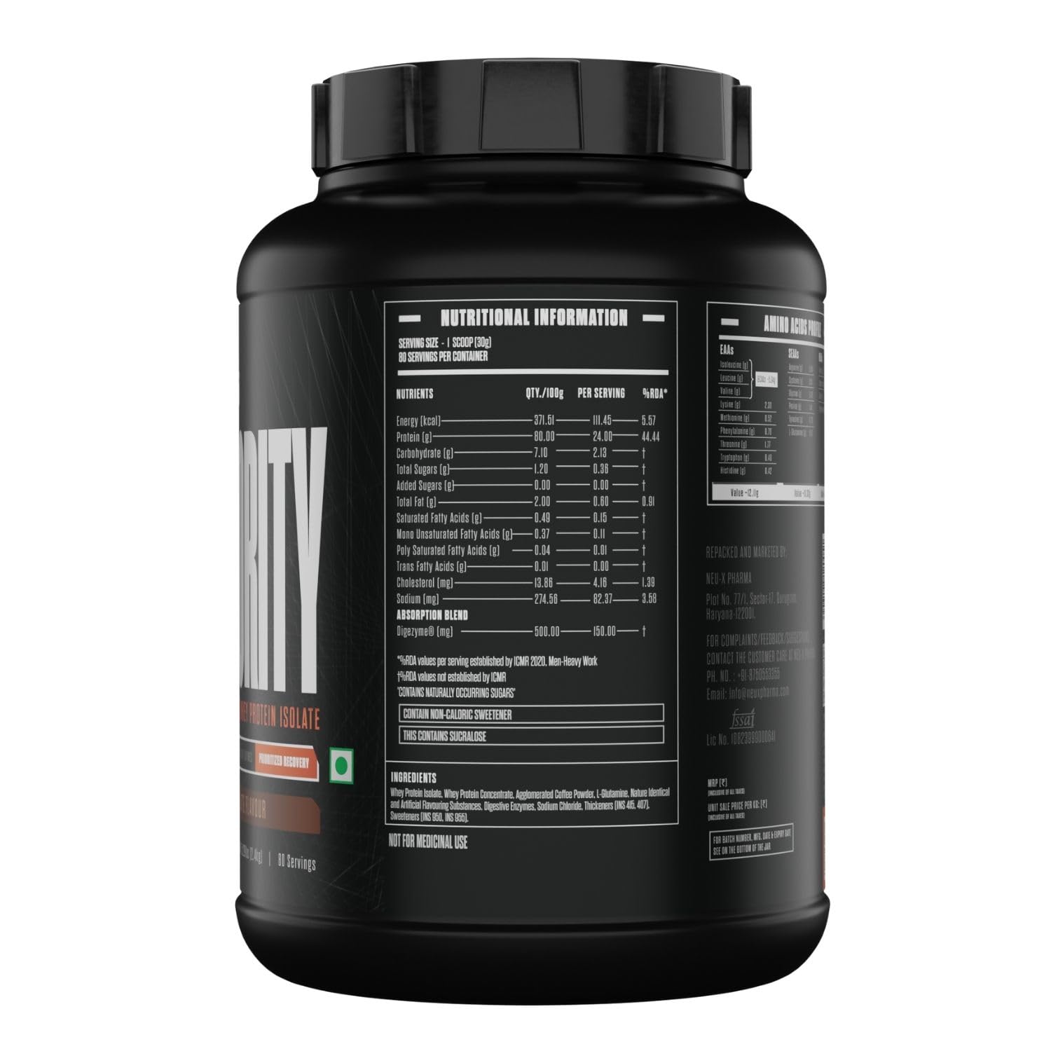 Priority Whey Protein Isolate | 24g Protein, 5.5g BCAAs & Digezyme | Fast Recovery, Zero Added Sugar | Caffe Latte, 2.4 Kg — Amazon image 2