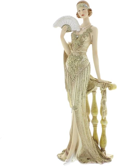 WWID Art Deco"Broadway Belles" Lady Gold/Cream Dress Figurine Ornament 34cm
