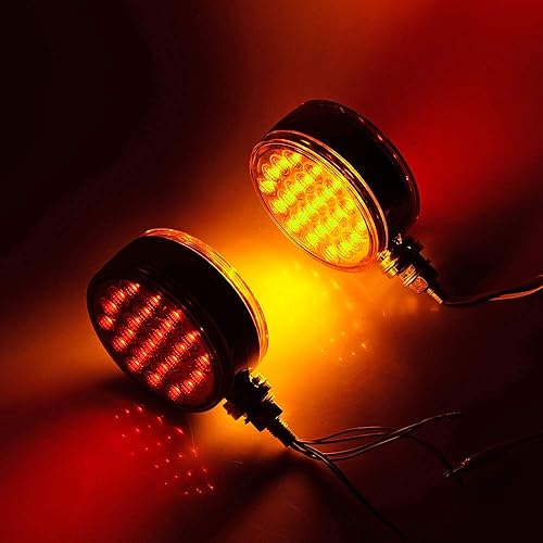Miniatura 5 de Astra Depot 2 luces LED de 4 pulgadas redondas de doble cara para montaje en perno prisionero rojo/ámbar 48 luces LED de parada y giro con cromo,