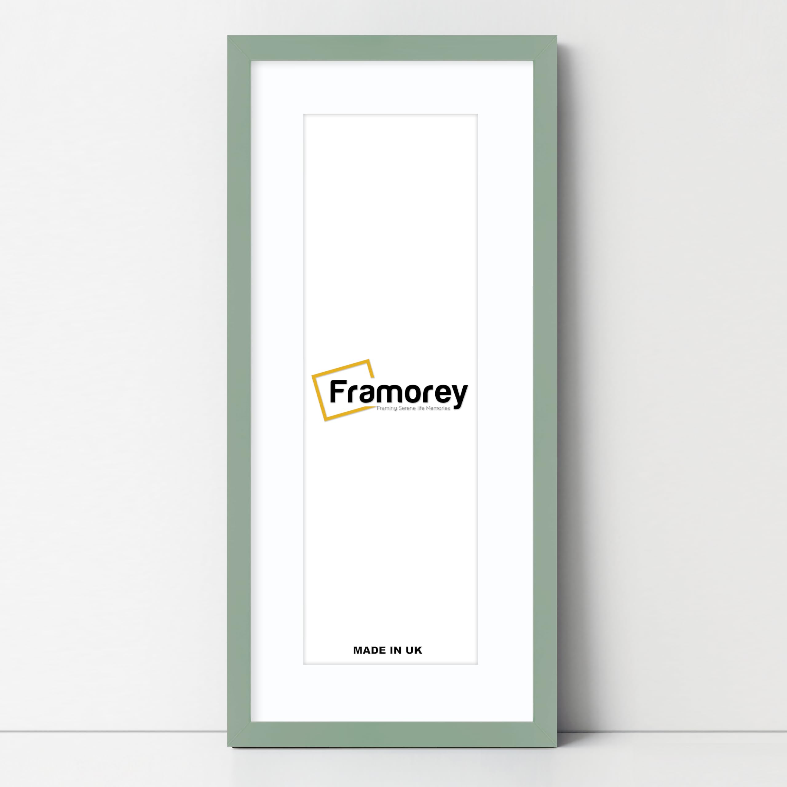 Framorey Framing Serene Life Memories Green With White Mount Framorey Oxford Thin Picture Frame, 14X8" Green Photo Frame With 10X4" White Mount, Art Poster Frame, Photo Print Frames, With A High Clarity Styrene Shatterproof Perspex Sheet