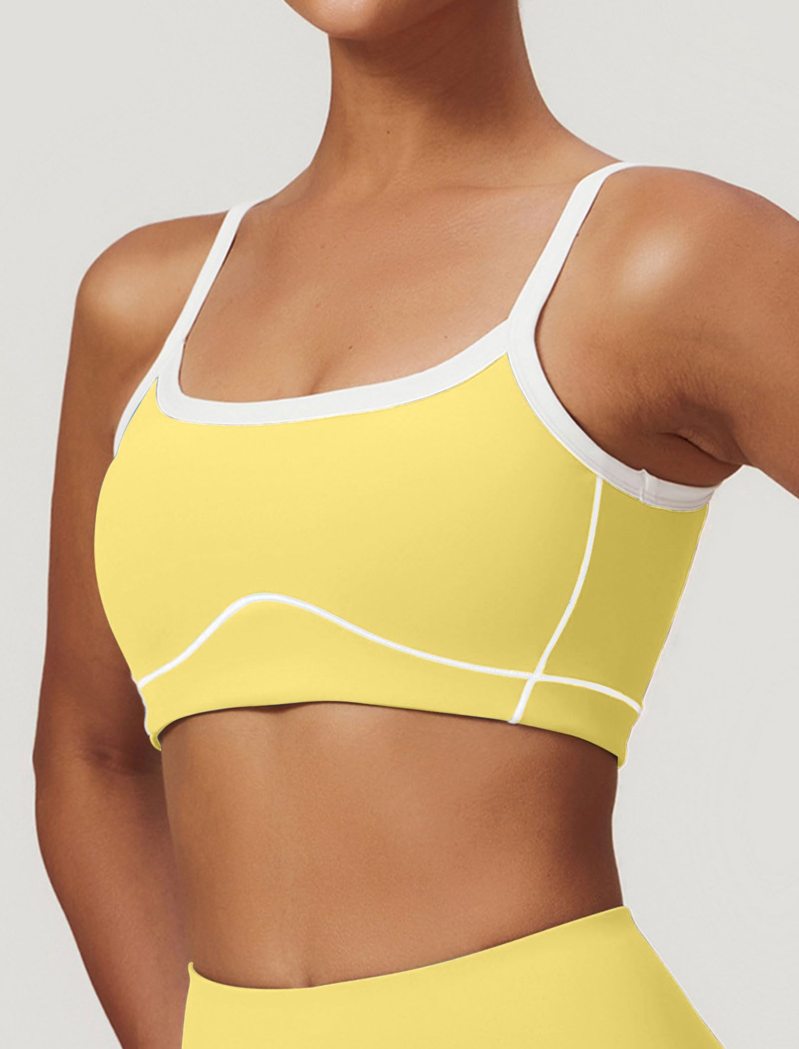 IDOPIP Zweiteiler Sport Set für Damen: Kontrastfarbe Gym Set mit Kompression gepolstertem BH und Po-Lifting Leggings Hose mit Schlitz - Yoga Outfit für Fitness Pilates Workout
