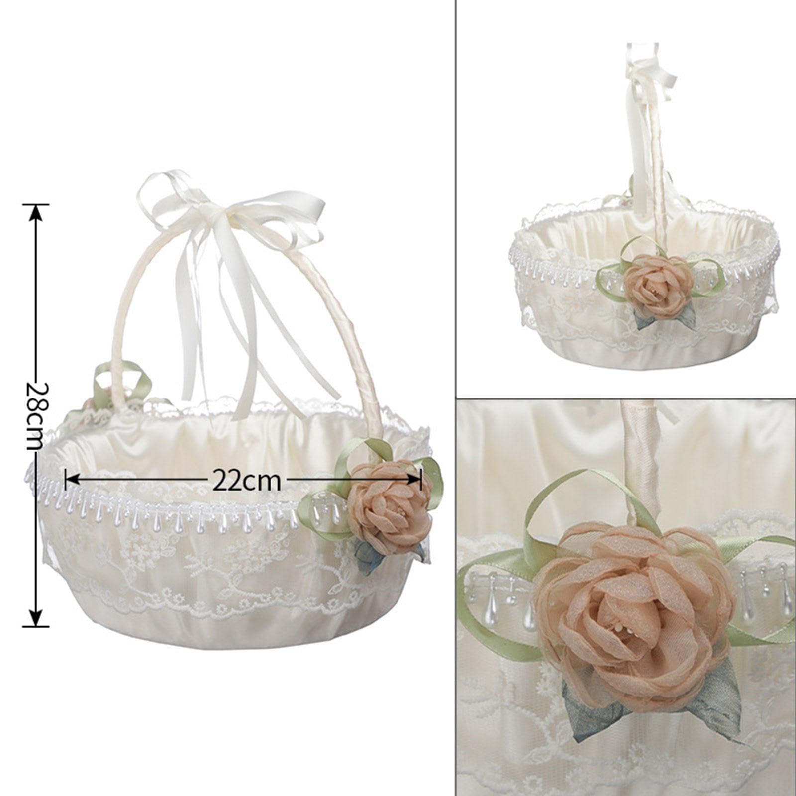 5er Set Hochzeit Blumenkorb weiß elegant Blumenmädchen Korb für besondere Anlässe Rose Style 5789