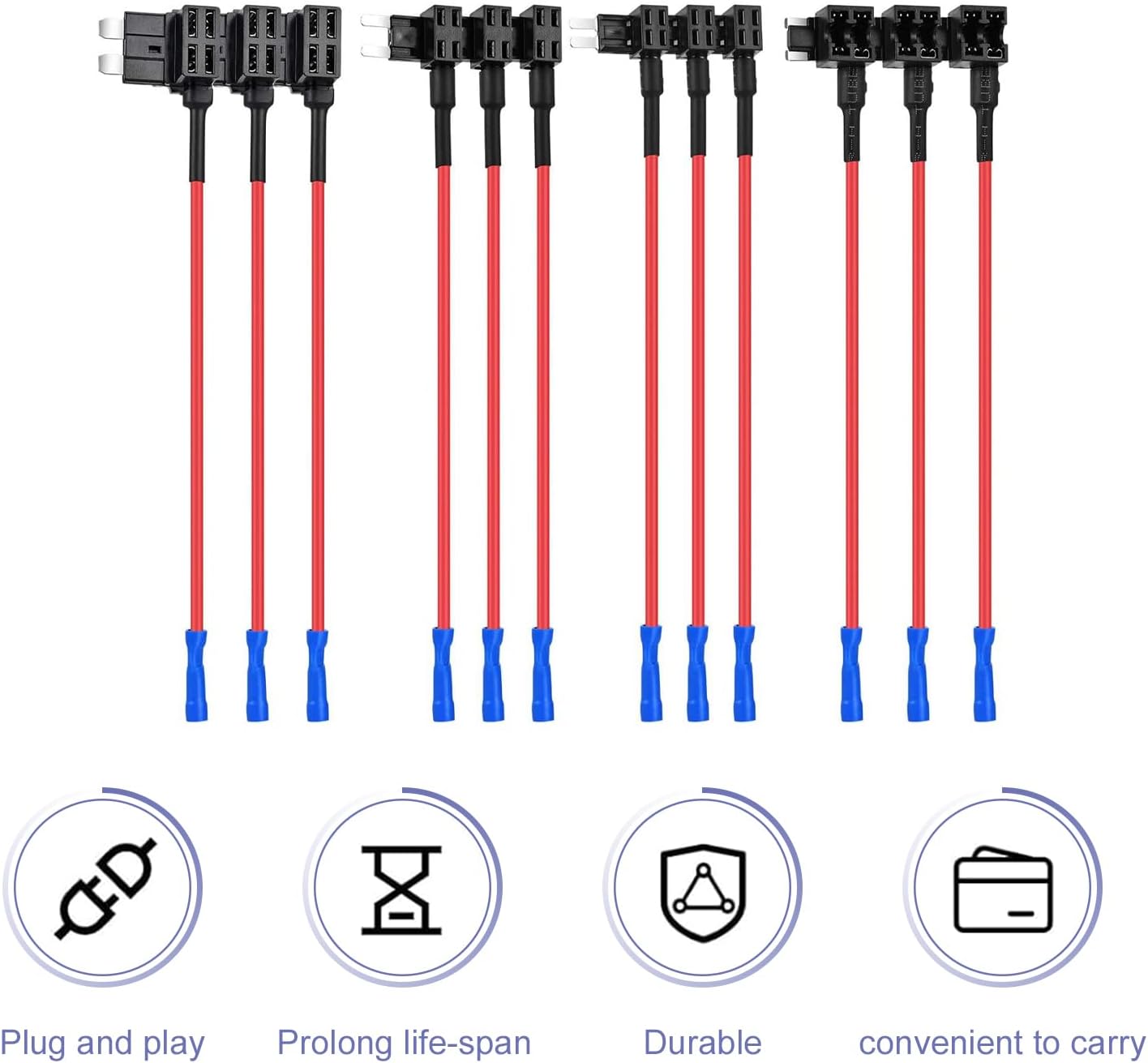 4 Types Car Add-a-Circuit Fuse Tap Holder, Standard Micro2 Low Profile Mini Fuse Tap, Universal Automotive Fuses Holder for Sedan, SUV, Boat