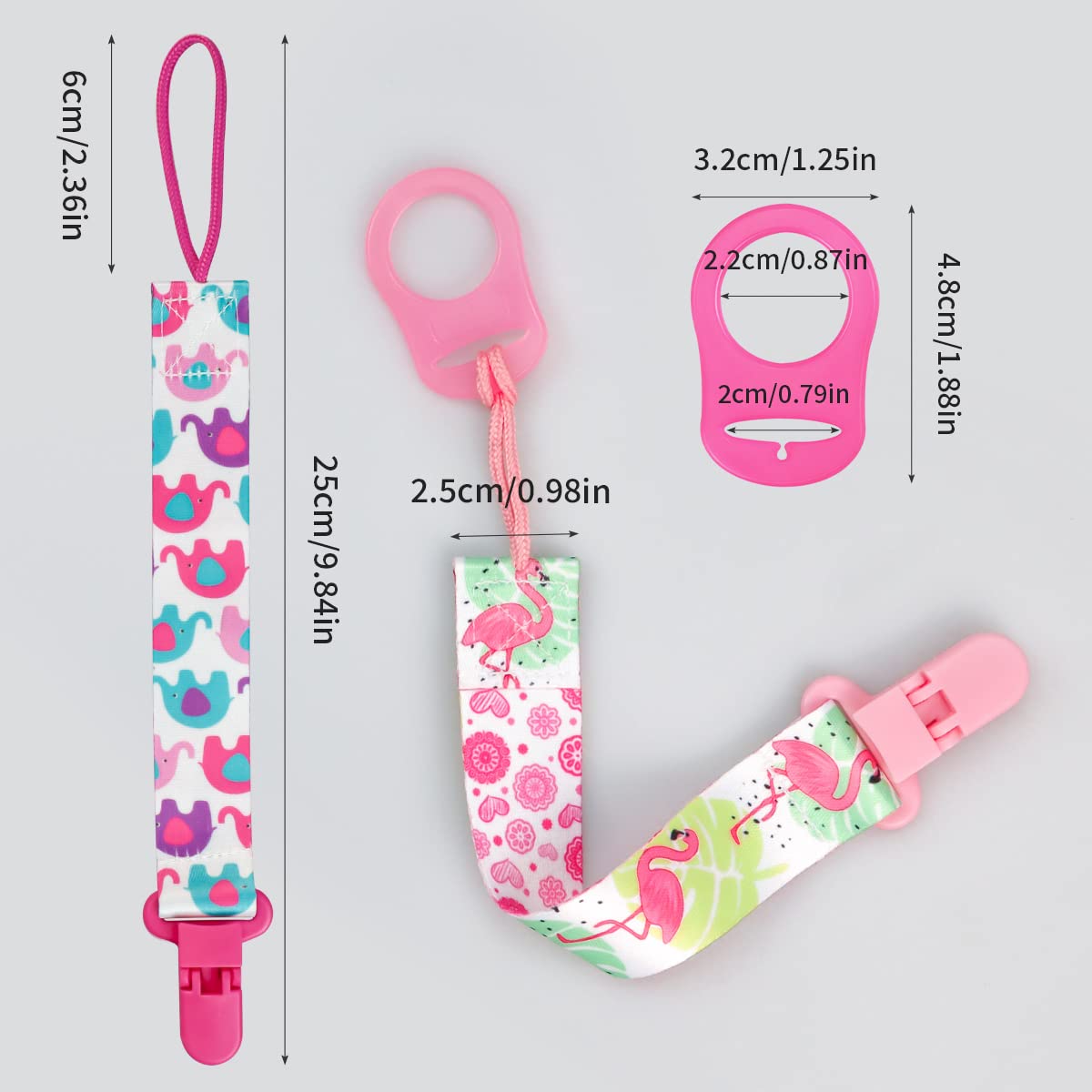 4 Pezzi Ciuccio Catena per Bambini, Catenella Porta Ciuccio con 4 Pezzi Ciuccio Clip Adattatore per Neonato per Nascita Battesimo Baby Compleanno Natale Regalo