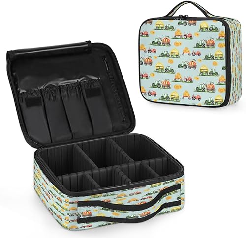 Bolsa de maquillaje de viaje para mujer, grande, cuadrada, portátil, profesional, tren de coqueta, estuche cosmético con asa, tractor remolque,