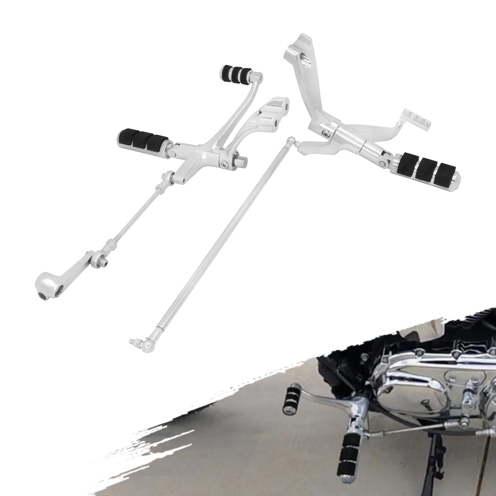 Motorcycle Forward Controls Complete Kit Foot Pegs Linkage Levers Fit For Harley Sportster XL 1200 2004-2013 Custom Roadster Low Nightster Forty Eight 883 Iron Superlow (Chrome, For 2004-2013)
