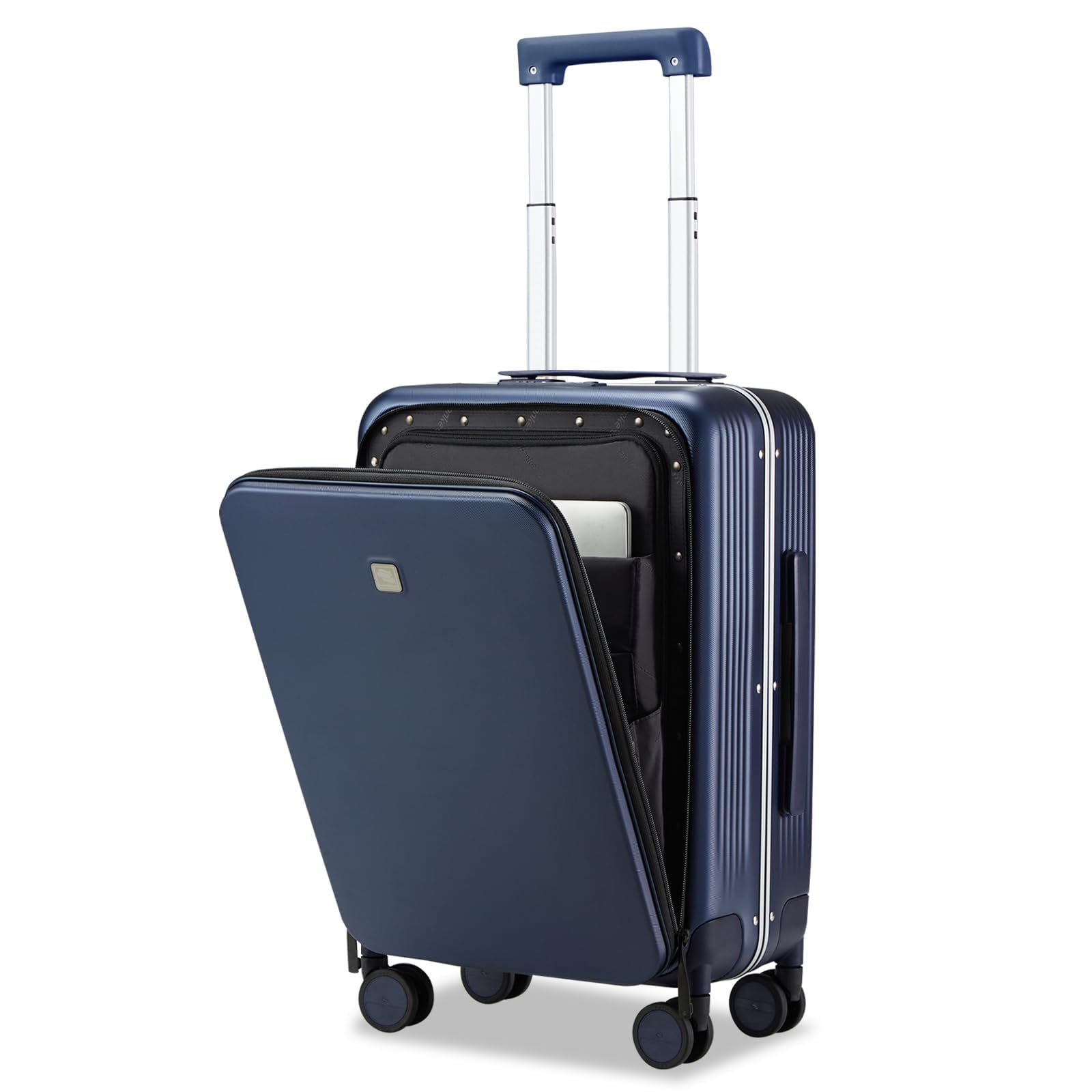 Hanke20 Inch Carry On Luggage with Front Pocket Aluminum Frame, Hard Shell Suitcases with Wheels, Rolling Luggage, Suitcase with Lock, Travel Luggage for Weekender, Dark Blue