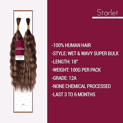 Miniatura 5 de Starlet - Cabello humano micro trenzado a granel, cabello húmedo y ondulado súper a granel de 18 pulgadas, 7.05 oz (4 paquetes), cabello humano