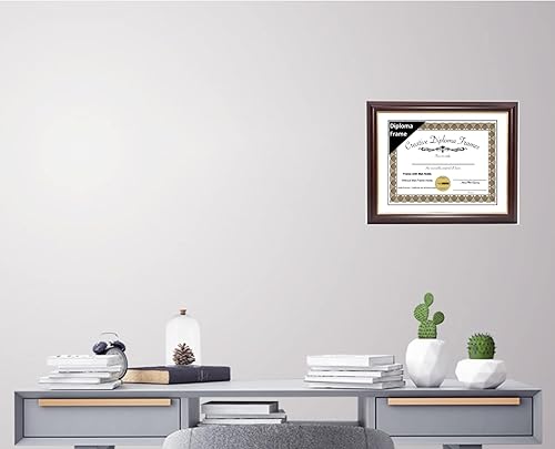 Vista 77 de Creative Picture Frames Marco de diploma de borde dorado caoba de 12 x 16 pulgadas con vidrio negro y colgadores de pared instalados, marco