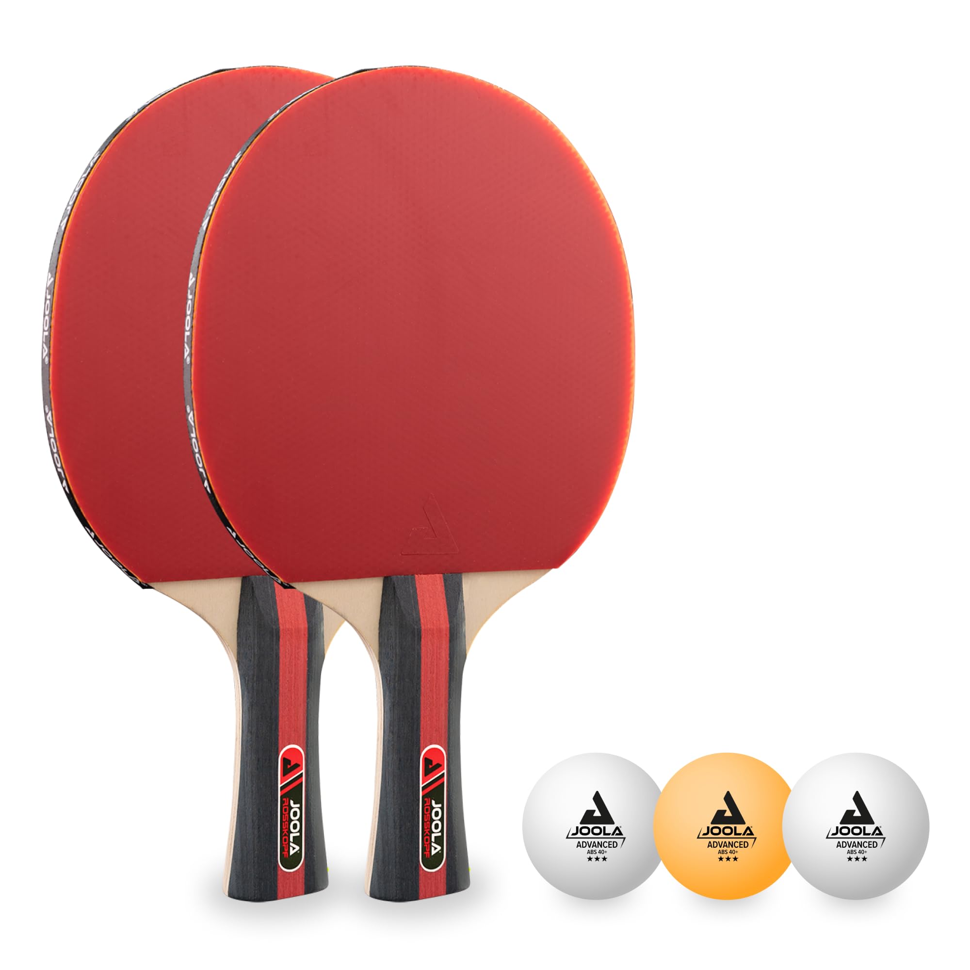 Joola Table Tennis Set Rosskopf 2 Table Tennis Bats + 3 Table Tennis Balls 40 + mm Red/Black, 5-Piece