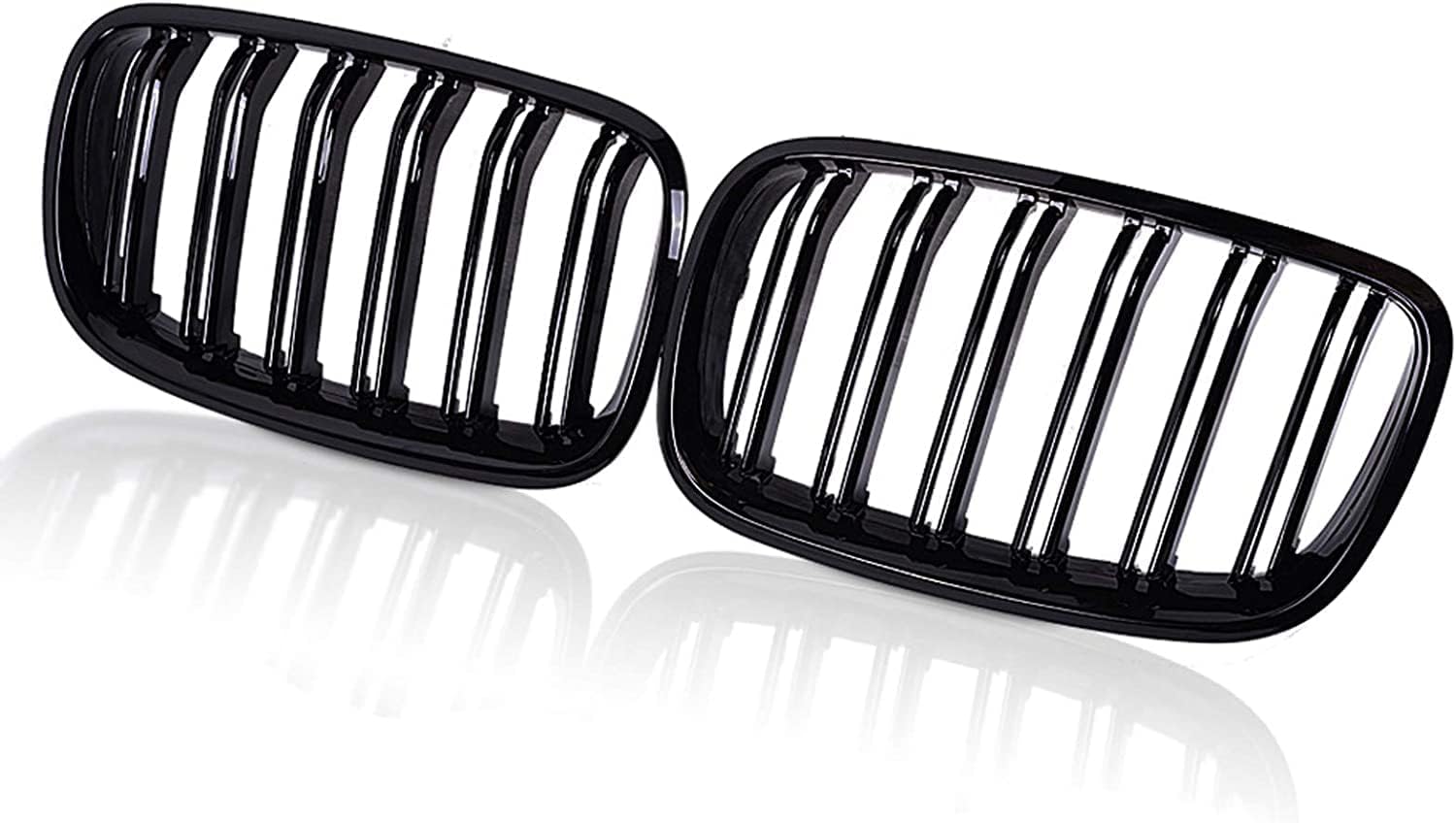 L&E HELEE Pair Front Kidney Grille Grill Glossy Black Double Line Dual ...