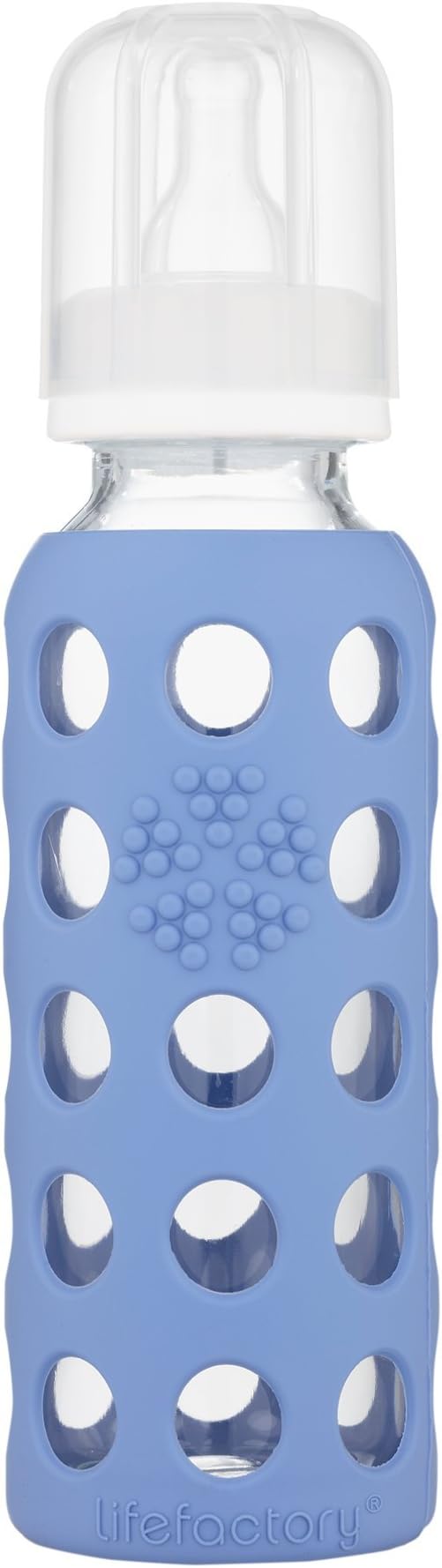 9-Ounce BPA-Free Glass Baby Bottle with Protective Silicone Sleeve and Stage 2 Nipple, Blueberry