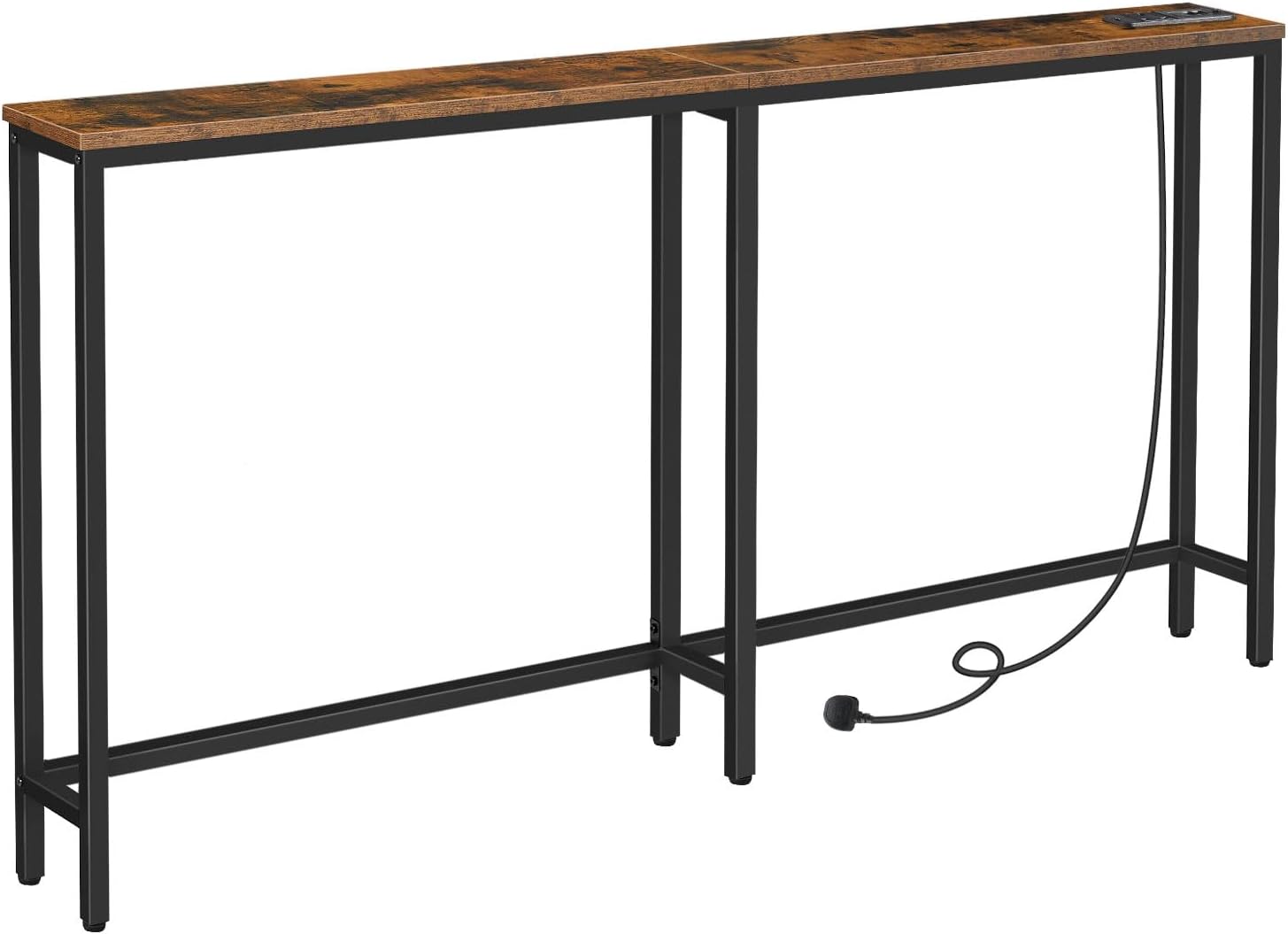 HOOBRO Narrow Console Table with Charging Station, 160 cm Behind Sofa Couch Table, Long Hallway Table, Slim Console Table for Hallway, Entryway, Living Room, Rustic Brown and Black EBF165KXG01