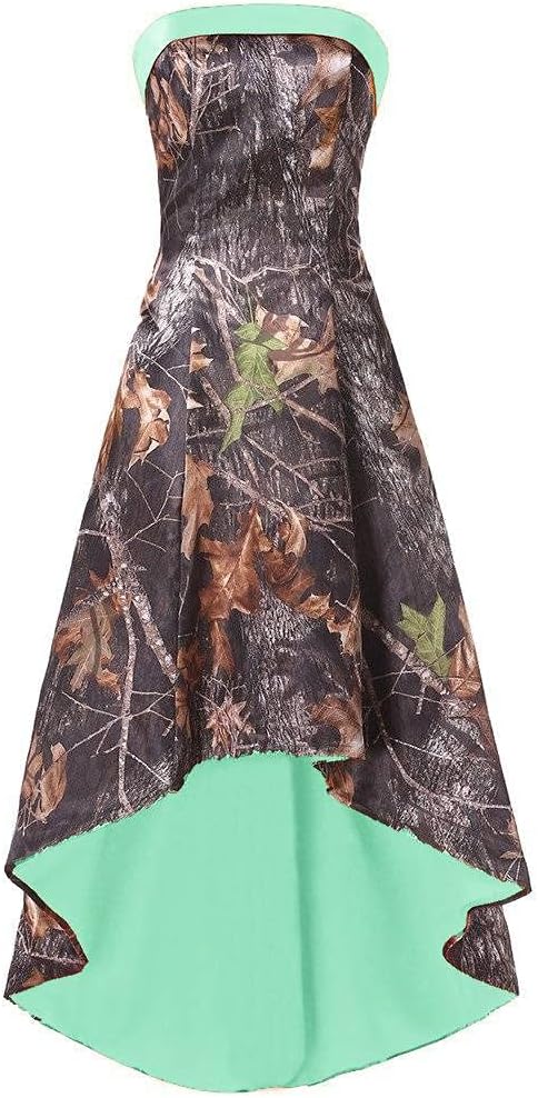 DINGZANCAMO High Low Camo Bridesmaid Prom Dress Wedding Party Reception Gowns