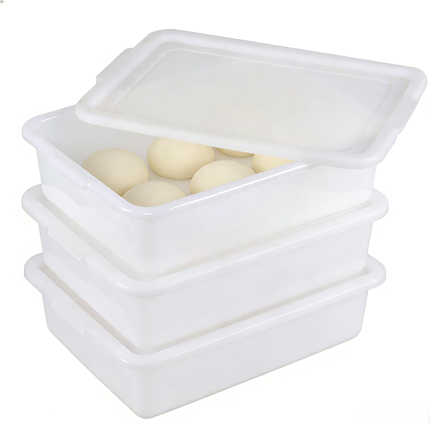 3-Pack 13 L Pizza Dough Proofing Box with Lid, Food Pizza Storage Container, White