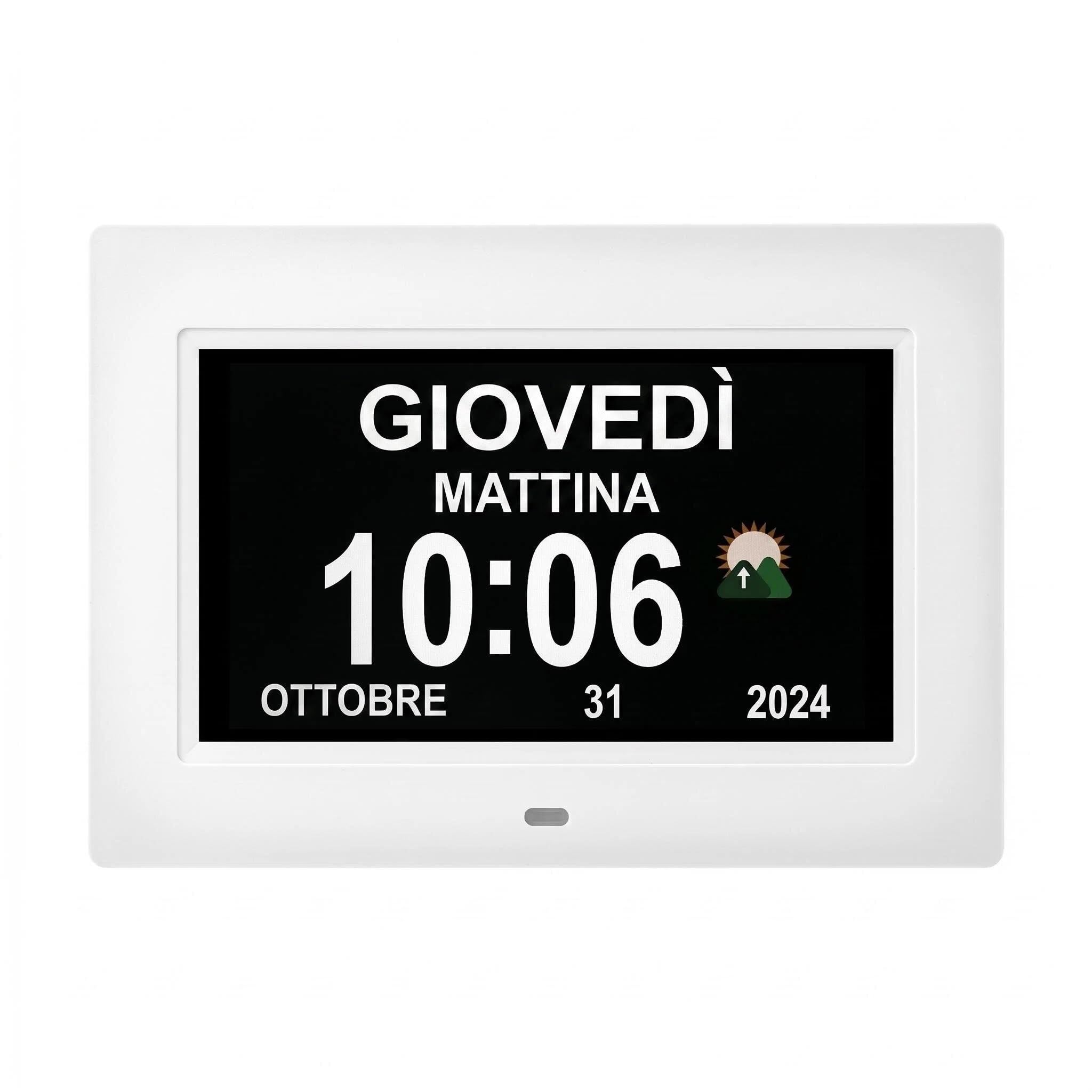 Memwake Orologio per Demenza, Grande Orologio Digitale con orario, Sveglie Digitali per Anziani, Orologio da Parete Digitale.(7" white)