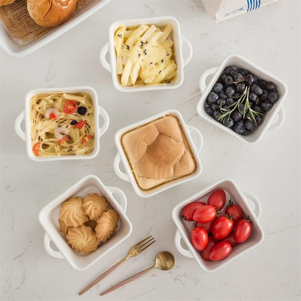4/8-Piece 305 ml Ceramic White Porcelain Bake Plate Pans Set with Handle Souffle Brulee Pie Tapas Baking Dishes Bakeware (Size : 8-Piece) (8)