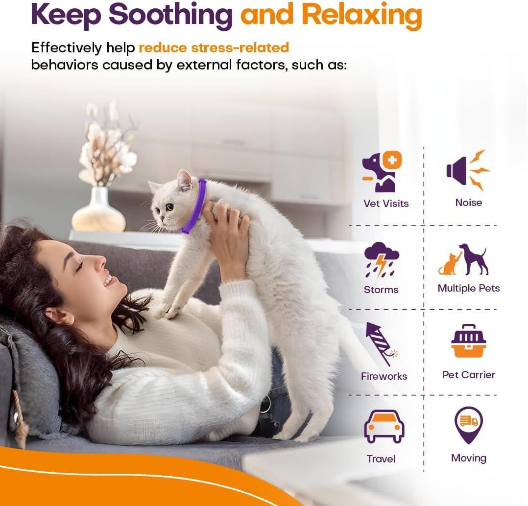 Calming Collar for Cats with Pheromone 4 Pack Cat Calming Collars to Reduce Anxiety & Scratching 30 Days Long-Lasting, Waterproof Cat Calming Collar for Indoor & Outdoor Adjustable Cat Calm Collars